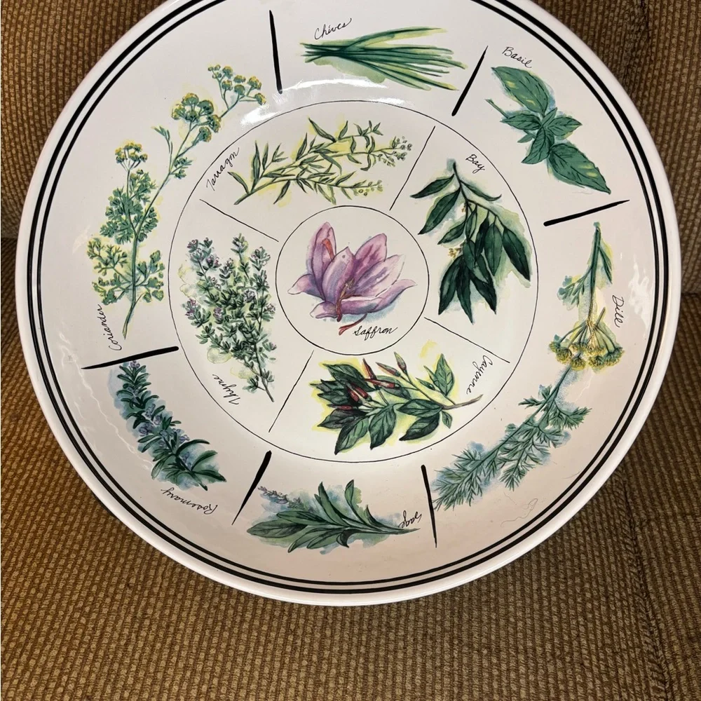 Williams Sonoma Hand Painted Herb Garden Ceramic Pasta/ Salad Serving Bowl